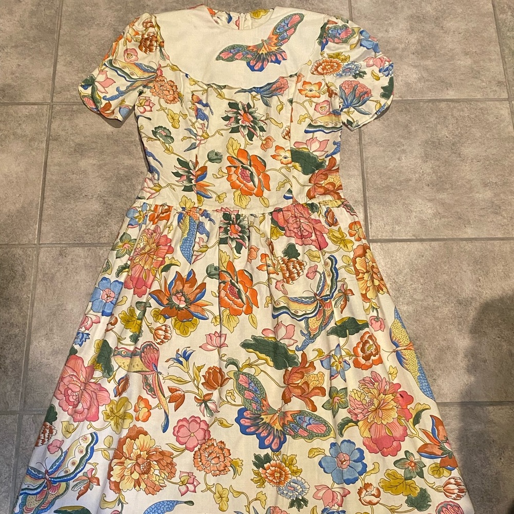 Vintage 80s Floral Flowers & Butterfly Baby Doll Dress AOP All Over Print